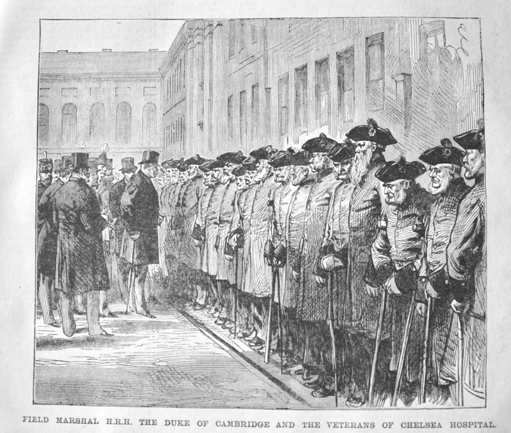 Field Marshal H.R.H. The Duke of Cambridge and the Veterans of Chelsea Hospital.  1882.