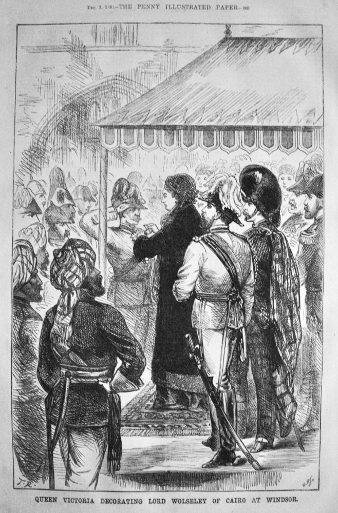 Queen Victoria Decorating Lord Wolseley of Cairo at Windsor.  1882.