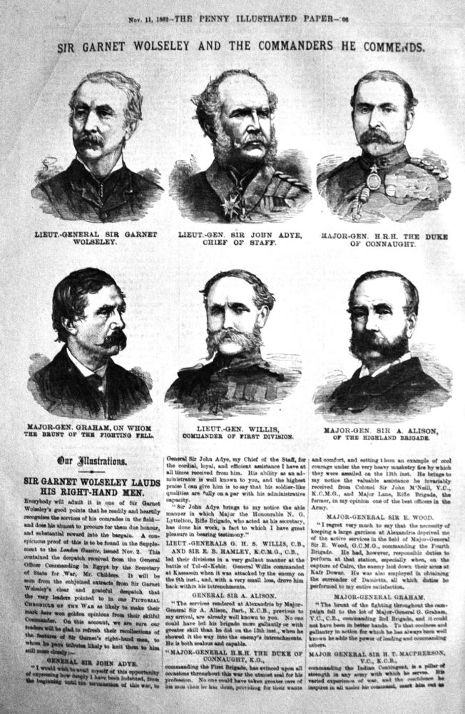 Sir Garnet Wolseley and the Commanders he Commends.  1882.