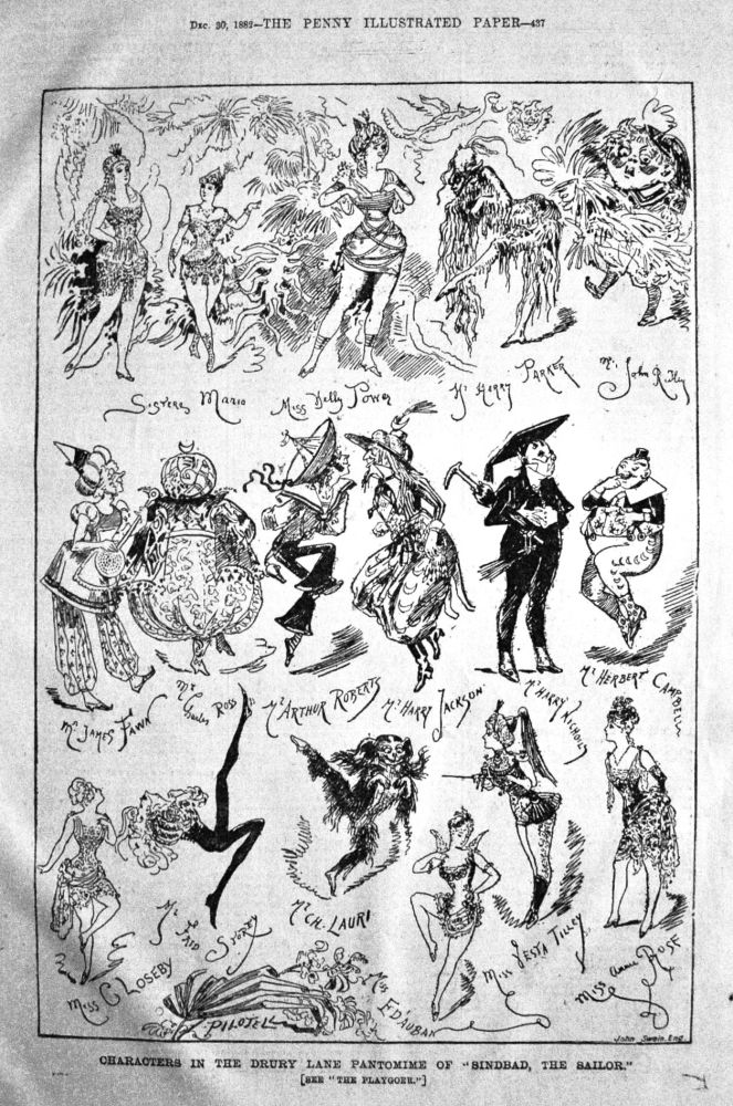 Characters in the Drury Lane Pantomime of "Sinbad, The Sailor."  1882.
