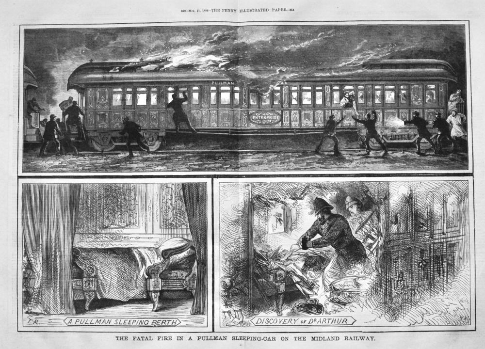 The Fatal Fire in a Pullman Sleeping-Car on the Midland Railway.  1882.