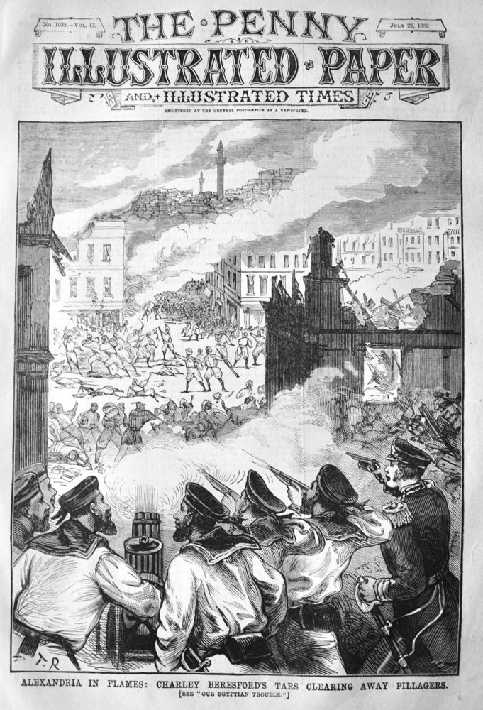 Alexandria in Flames :  Charley Beresford's Tars Clearing away Pillagers.  1882.