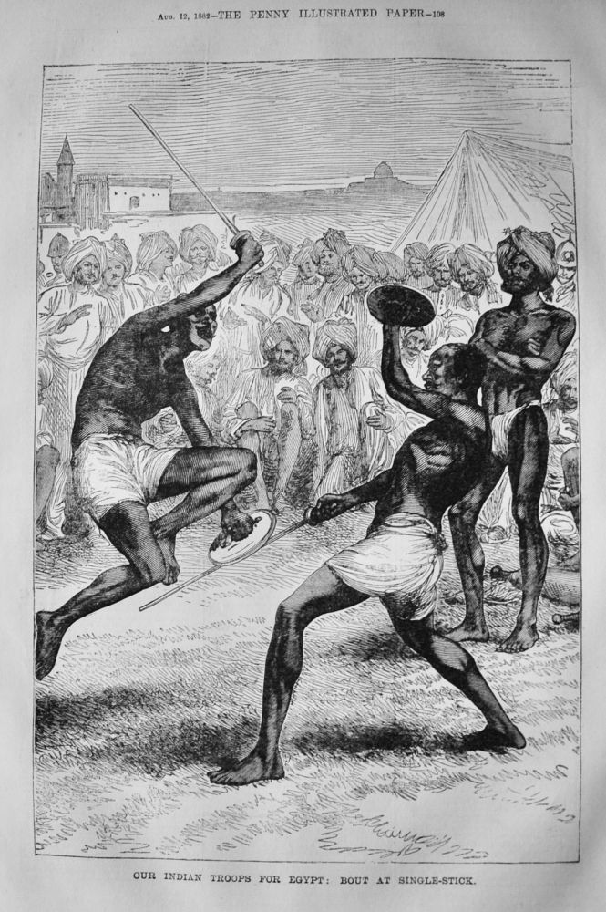 Our Indian Troops for Egypt :  Bout at Single-Stick.  1882.