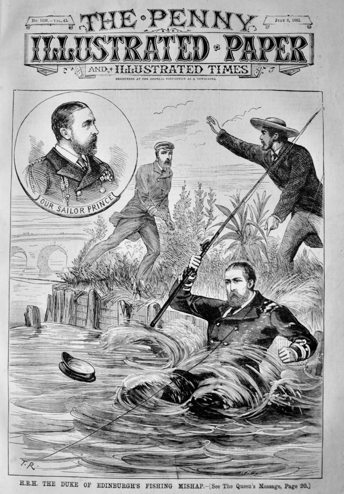 H.R.H. The Duke of Edinburgh's Fishing Mishap.  1882.