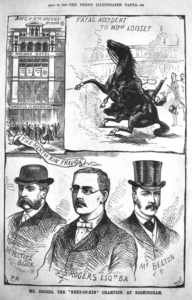 Mr. Rogers, the "Next-of-Kin" Champion, at Birmingham.  (Fraud Case). 1882.