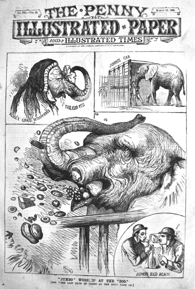 "Jumbo" Worship at the "Zoo."  (The Last Days of Jumbo at the Zoo.)  1882.