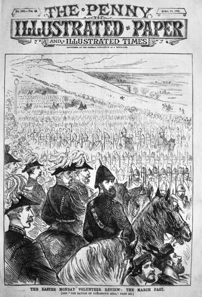The Easter Monday Volunteer Review :  The March Past.  1882.