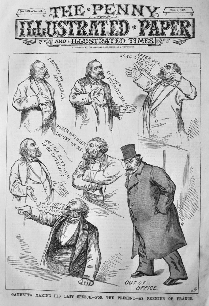 Gambetta making his last Speech - for the Present - as Premier of France,  1882.
