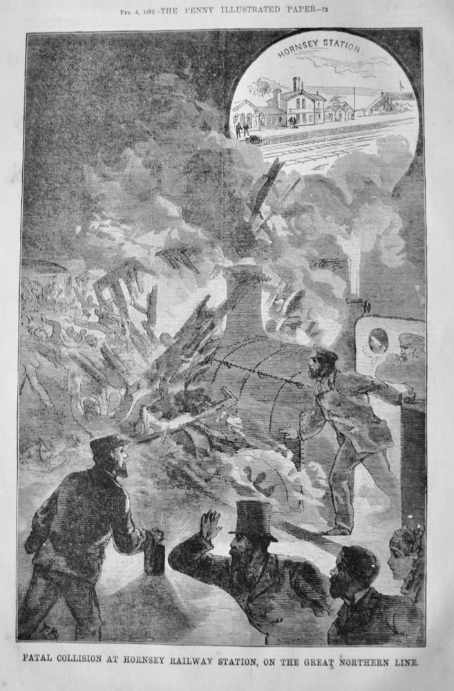 Fatal Collision at Hornsey Railway Station, on the Great Northern Line.  1882.