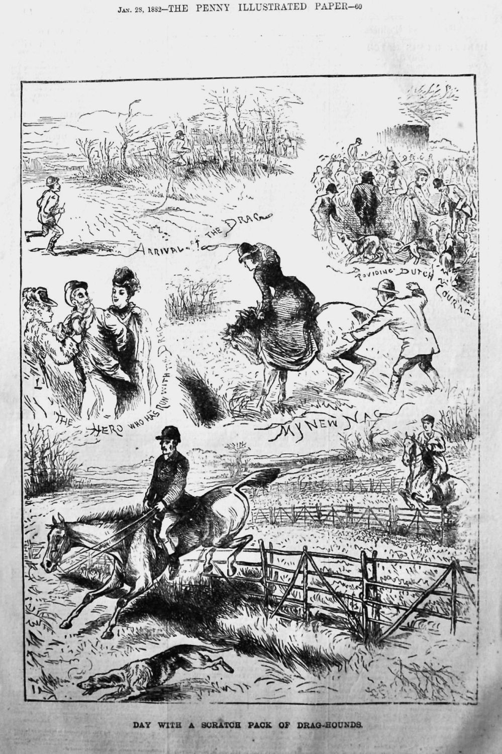 Day with a Scratch Pack of Drag-Hounds.  1882.