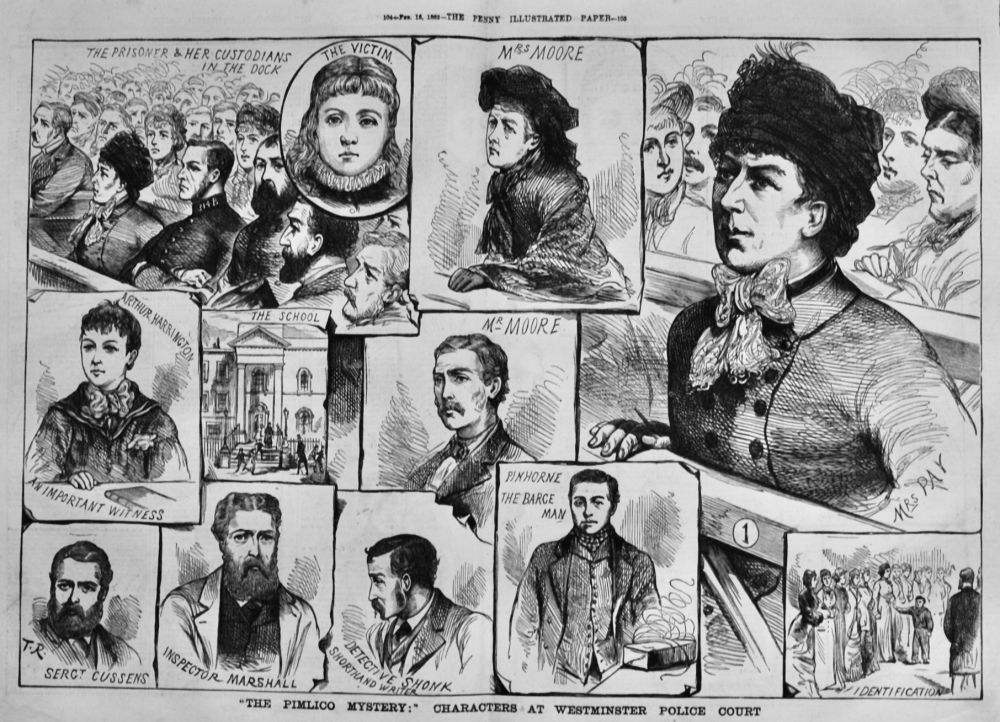 "The Pimlico Mystery :"  Characters at Westminster Police Court.  1882.