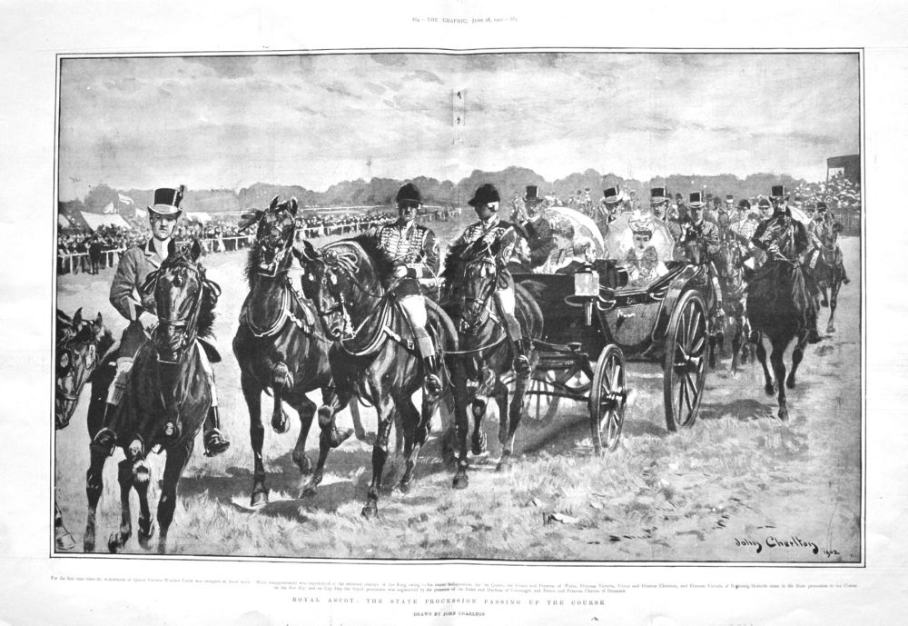 Royal Ascot :  The State Procession Passing up the Course.  1902.