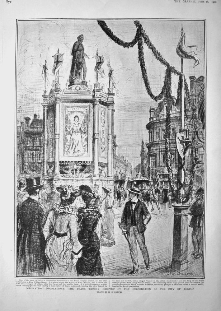 Coronation Decorations :  The Peace Trophy erected by the Corporation of the City of London.  1902.