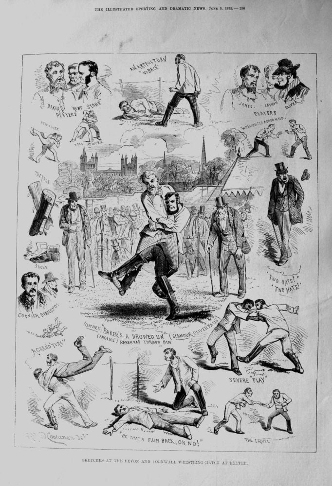 Sketches at the Devon and Cornwall Wrestling Match at Exeter.  1875.