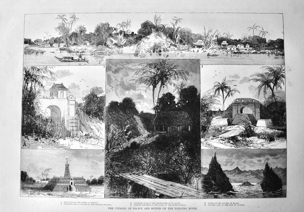 The Citadel of Ha-Noi and Scenes on the Tonking River.  1875.