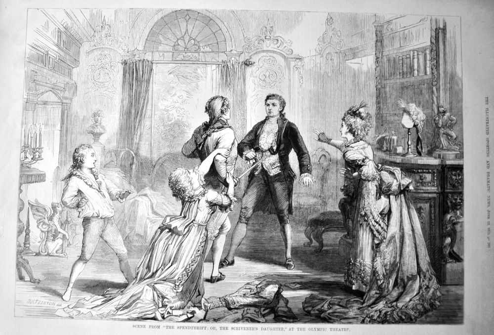 Scene from "The Spendthrift; or, The Scrivener's Daughter," at the Olympic Theatre.  1875.