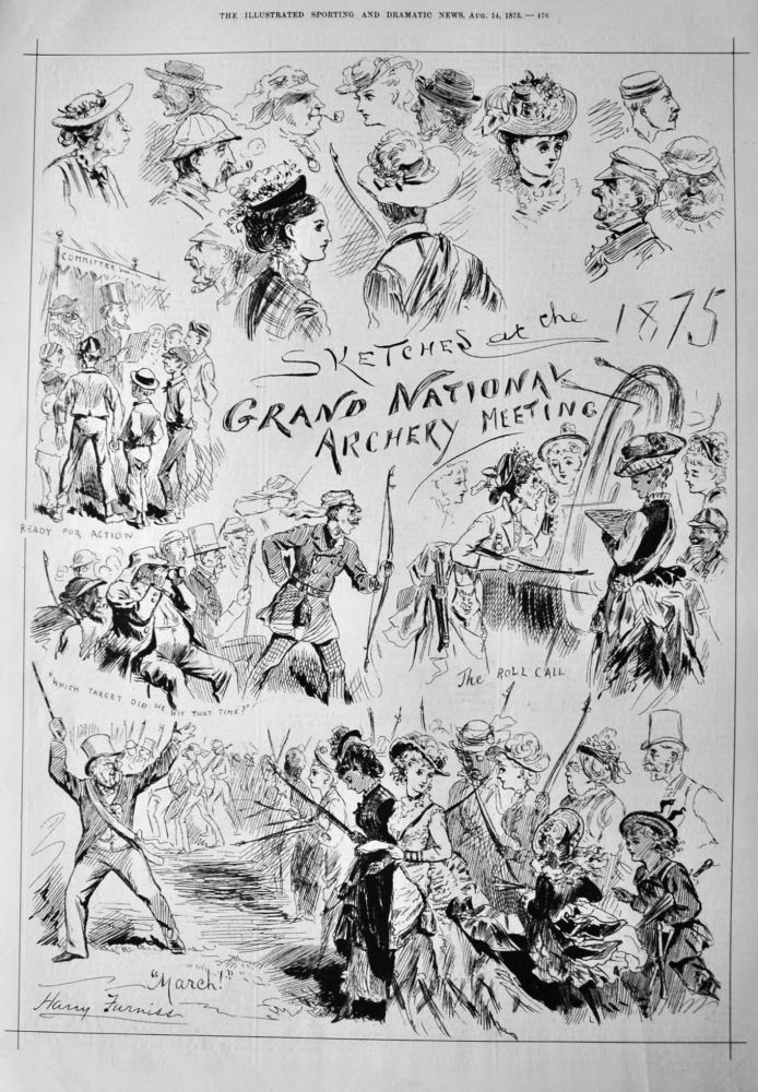 Sketches at the 1875 Grand National Archery Meeting.