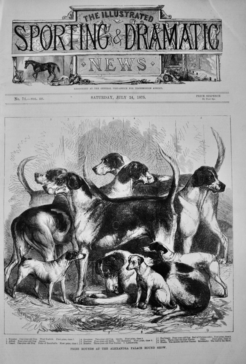 Prize Hounds at the Alexandra Palace Hound Show.  1875.