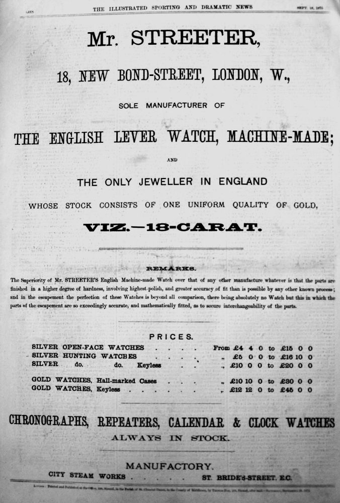 Mr. Streeter, 18, New Bond-Street, London, W.,   1875.
