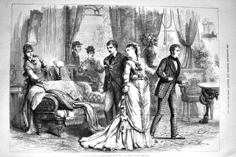 Scene from "A Nine Days' Wonder," at the Court Theatre,  1875.