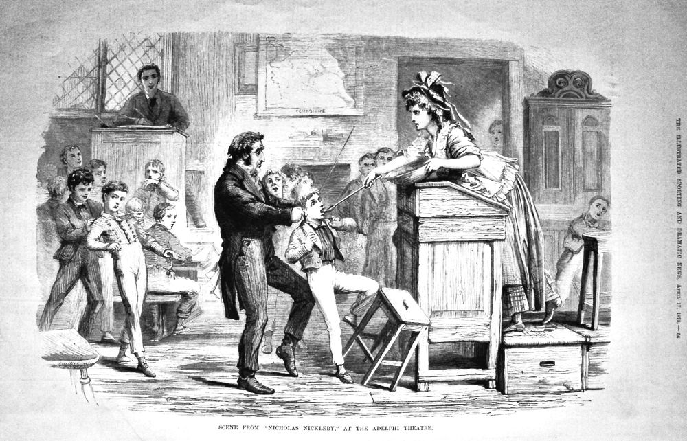 Scene from "Nicholas Nickleby," at the Adelphi Theatre.  1875.