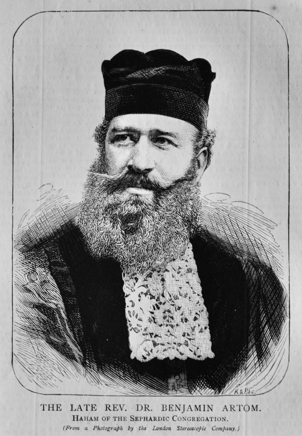 The Late Rev. Dr.  Benjamin Artom.  Haham of the Sephardic Congregation.  1