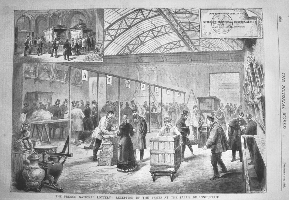 The French National Lottery :  Reception of the Prizes at the Palais De L'Industrie.  1878.