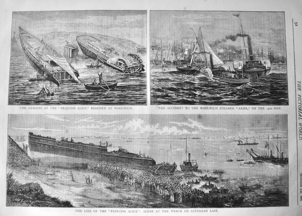The Loss of the "Princess Alice" :  Scene at the Wreck on Saturday Last.  (Disaster on the River Thames.)  1878.