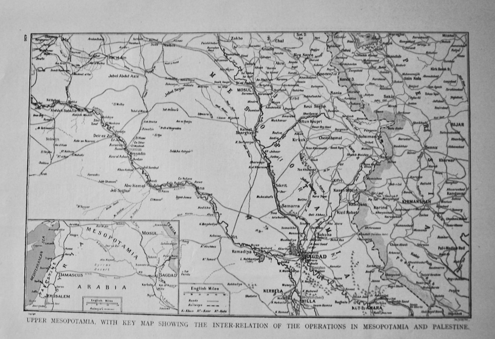 Upper Mesopotamia,  With Key Map showing the inter-Relation of the Operations in Mesopotamia and Palestine.  (1914 - 1918  War.)