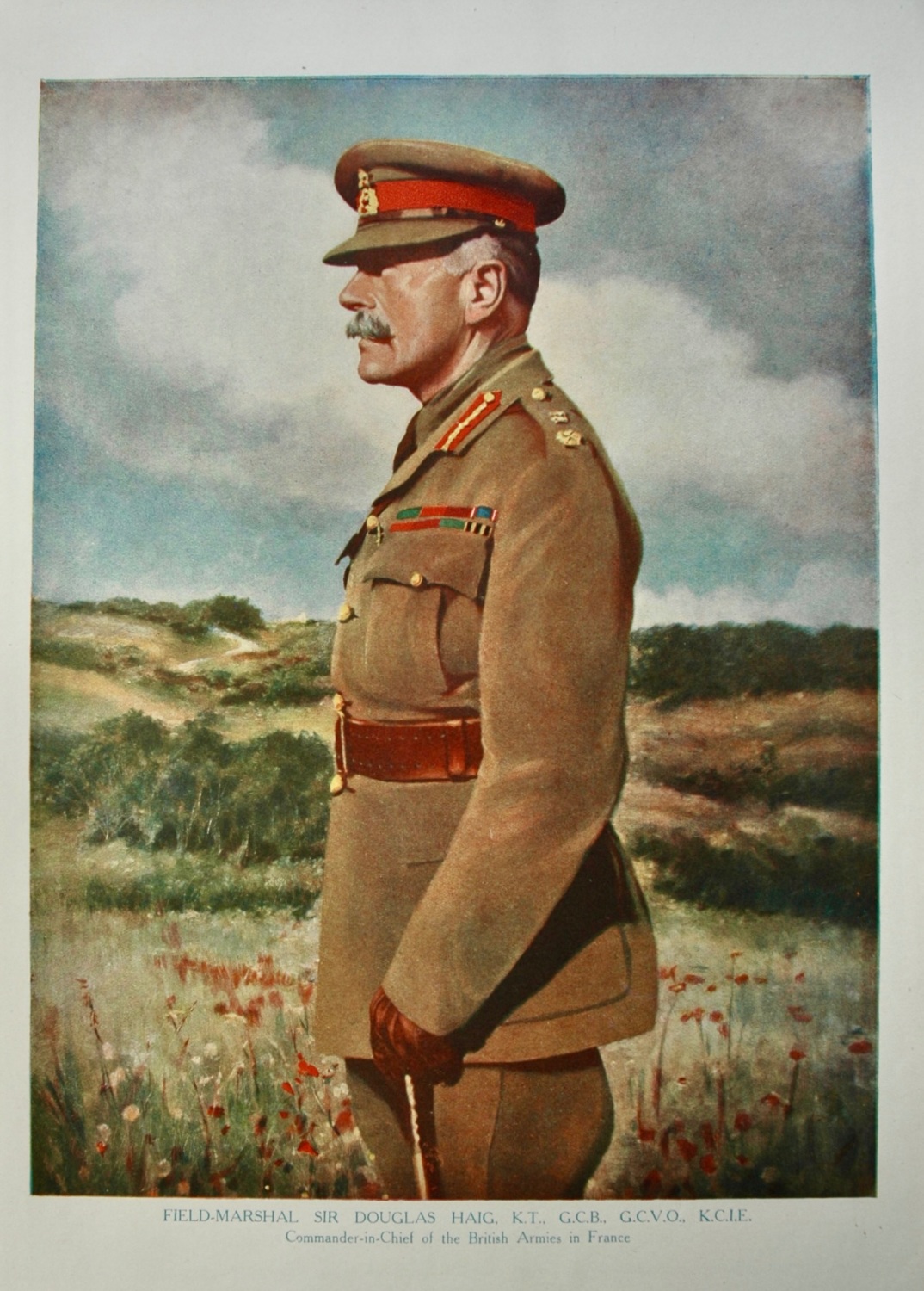 Field-Marshal Sir Douglas Haig.  K.T.,  G.C.B.,  G.C.V.O.,  K.C.I.E.  Comma