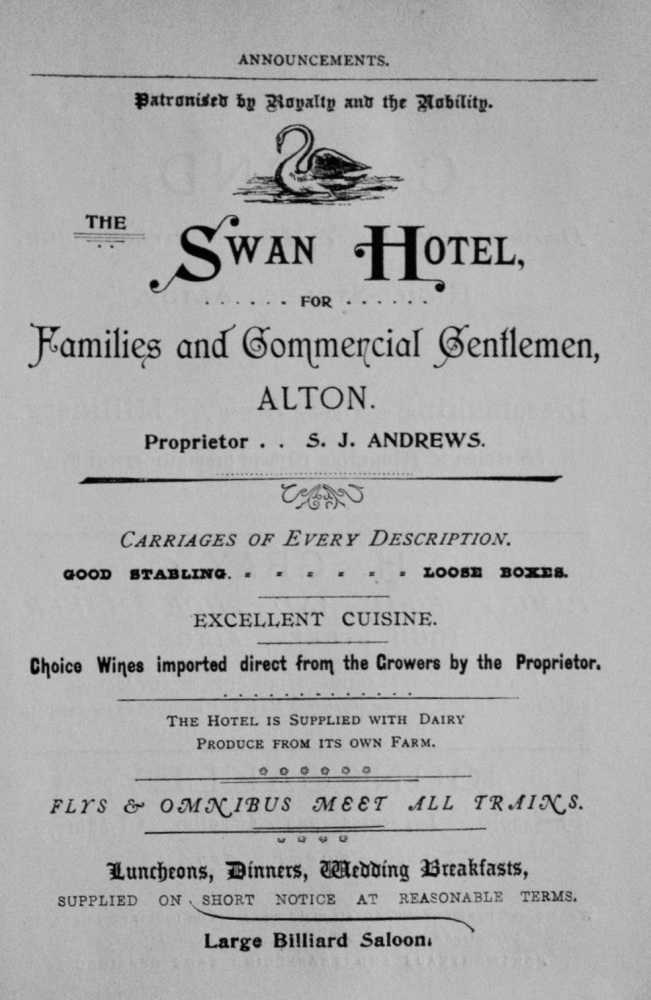 The Swan Hotel, for Families and Commercial Gentlemen, Alton.