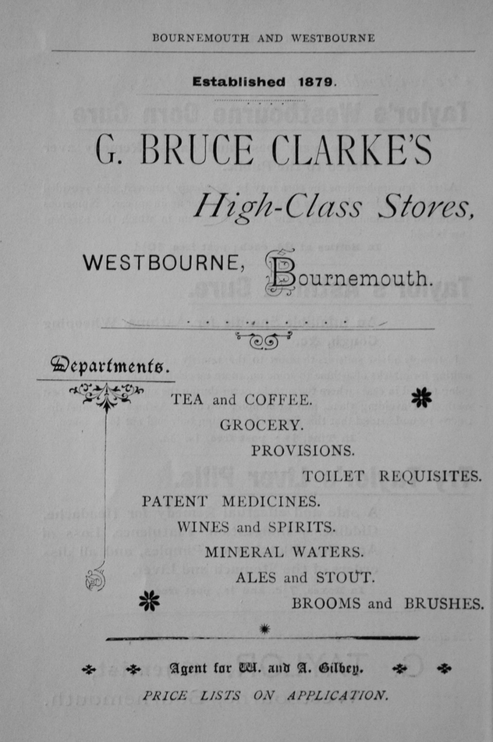 G. Bruce Clarke's  High-Class Stores, Westbourne, Bournemouth.  1897.
