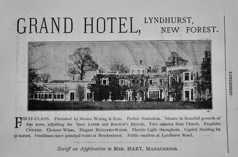 Grand Hotel,  Lyndhurst,  New Forest. 1897.
