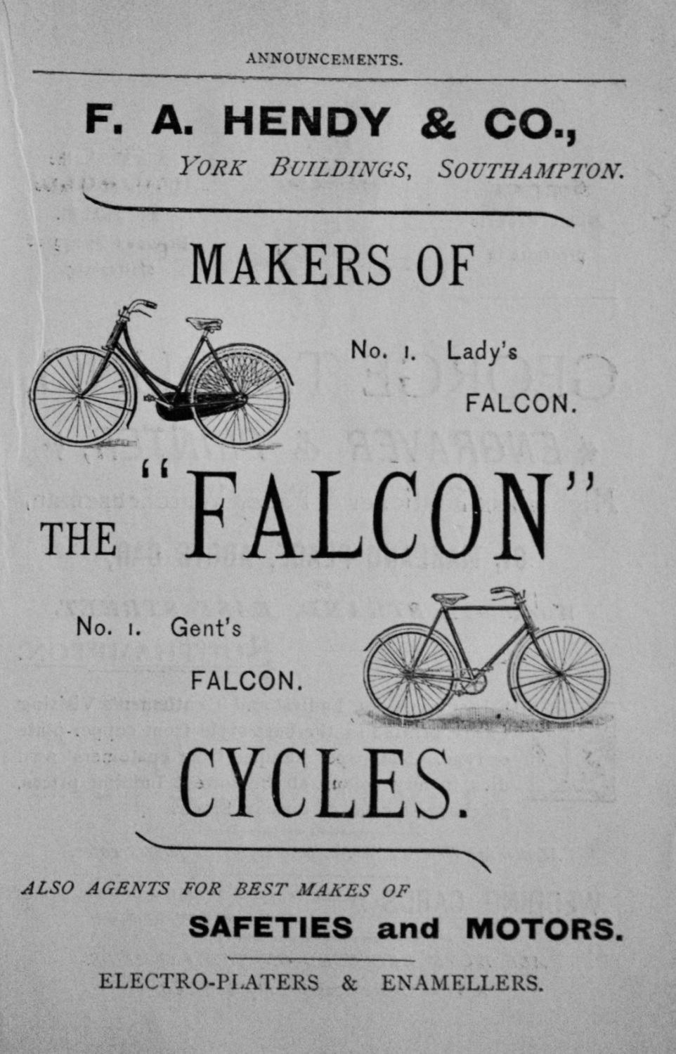 F, A. Henry & Co., York Buildings, Southampton.  Makers of the 