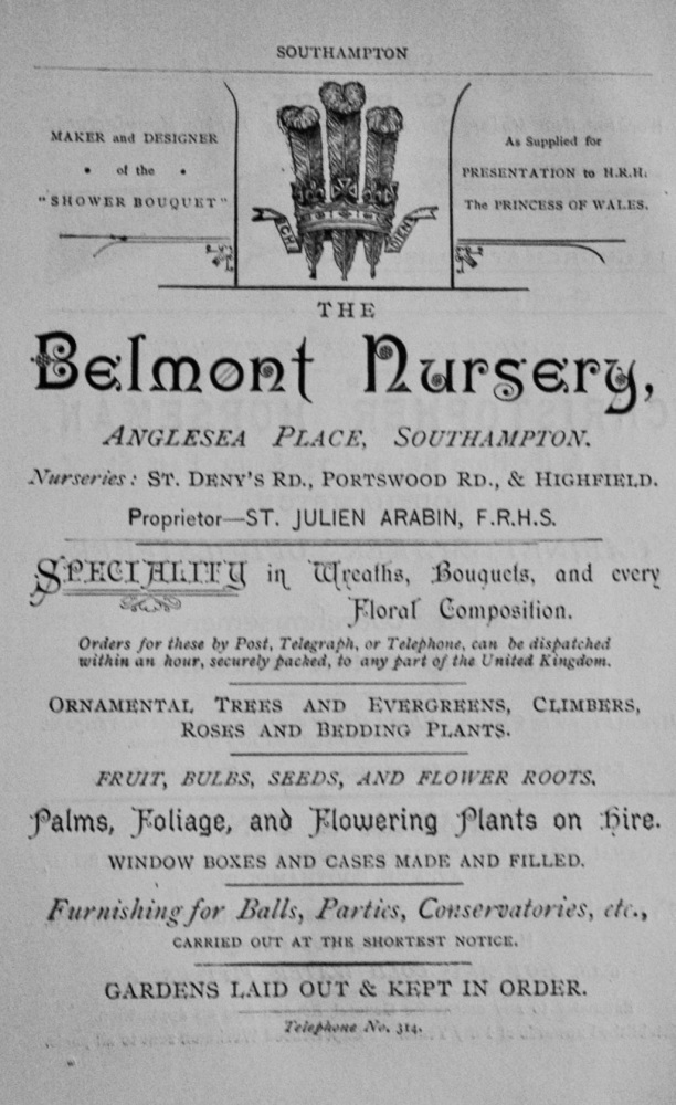 The Belmont Nursery, Anglesea Place, Southampton. 1897.