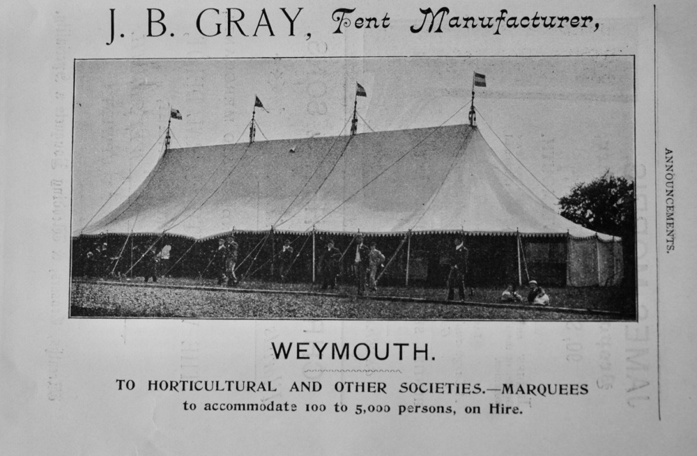 J. B. Gray, Tent Manufacturers, Weymouth.  1897.