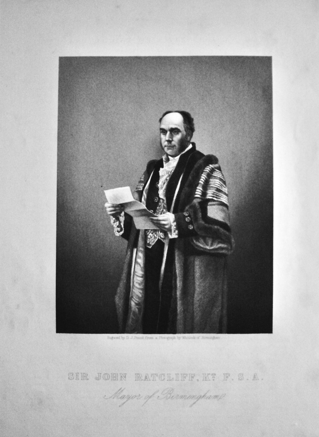 Sir John Ratcliff,  Kt.   F.S.A.  Mayor of Birmingham.  1859.