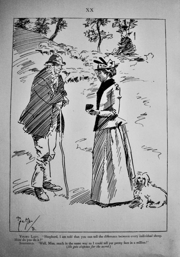 Young Lady.  'Shepherd, I am told that you can tell the difference between every individual sheep. How do you do it ?'  1897.