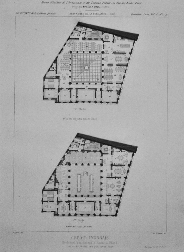 Credit Lyonnais, Boulevard des Italiens, a Paris. ___ Plans.  1881.