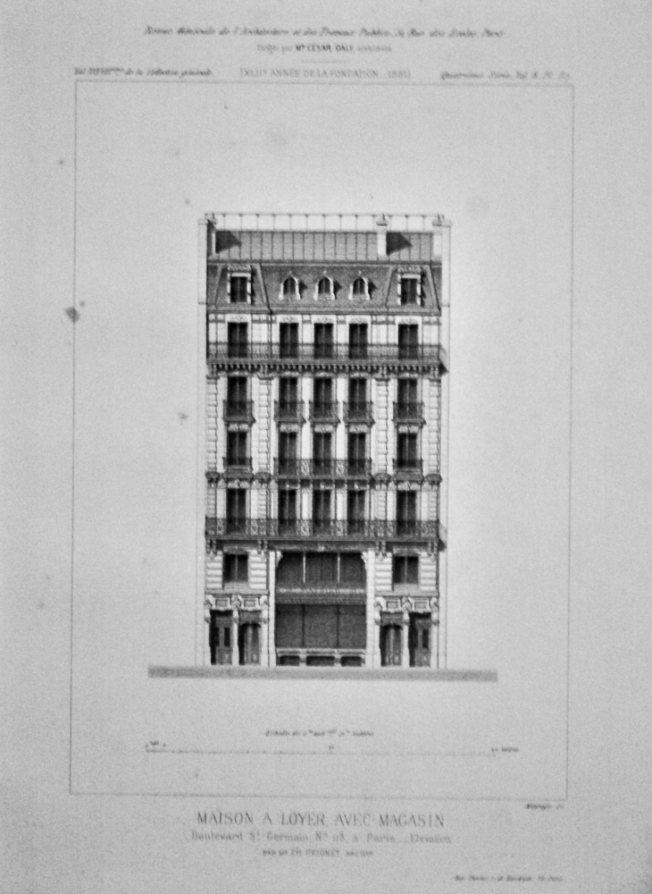 Maison A Loyer Avec Magasin.  Boulevard St.- Germain, No. 113 a Paris.___ Elevation.  1881.