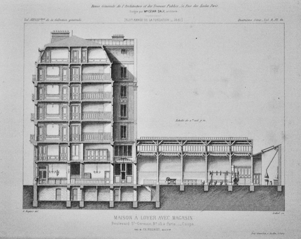 Maison A Loyer Avec Magasin, Boulevard St-Germain, No. 113, a Paris ___Coupe.  1881.