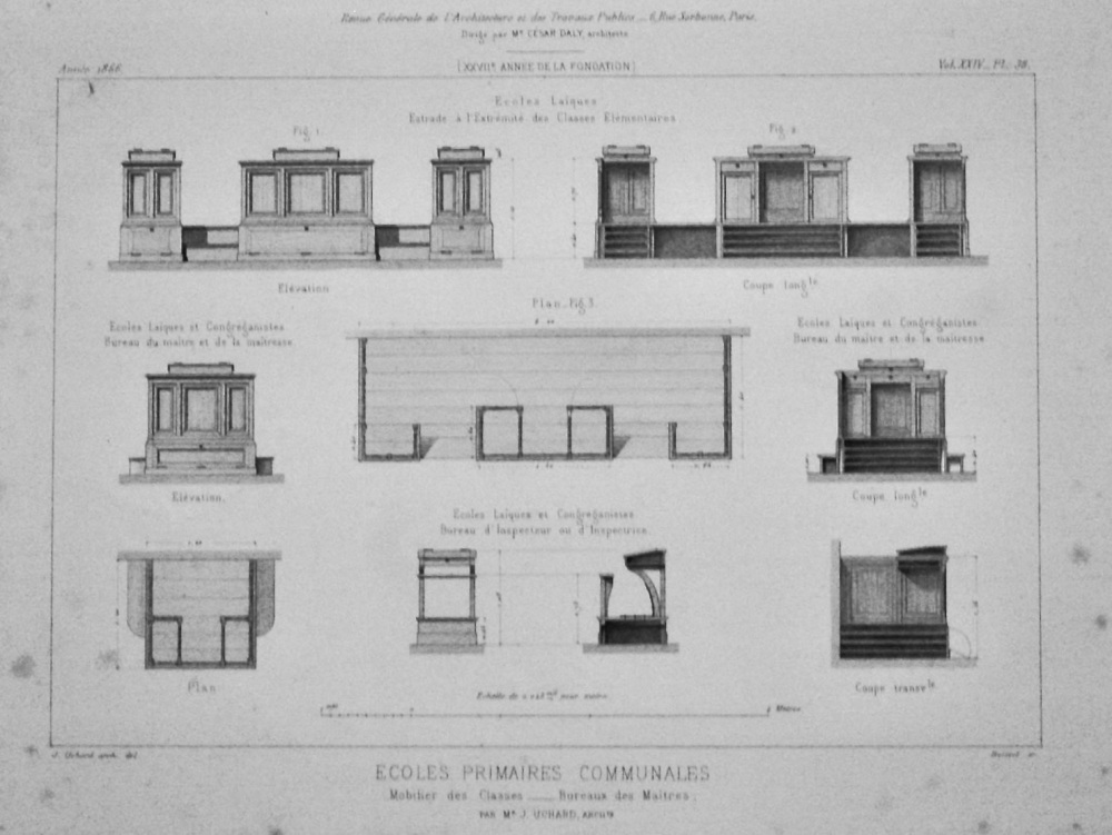 Ecoles Primaires Communales.  Mobilier des Classes ___ Bureaux des Maitres.  1866.