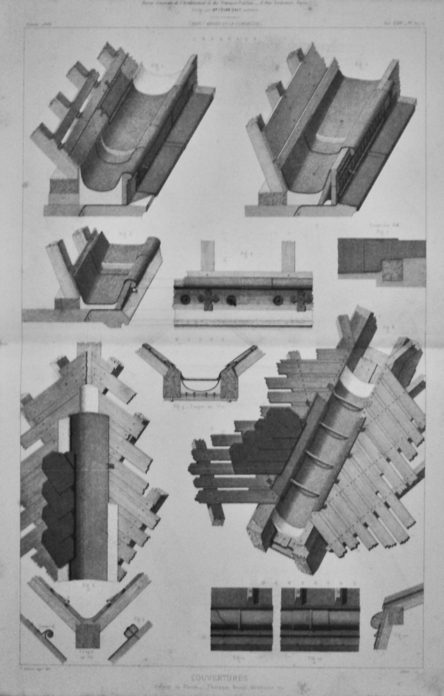 Couvertures.  Emploi du Plomb ___ Chenaux Noues, Membranes  etc.  1866.