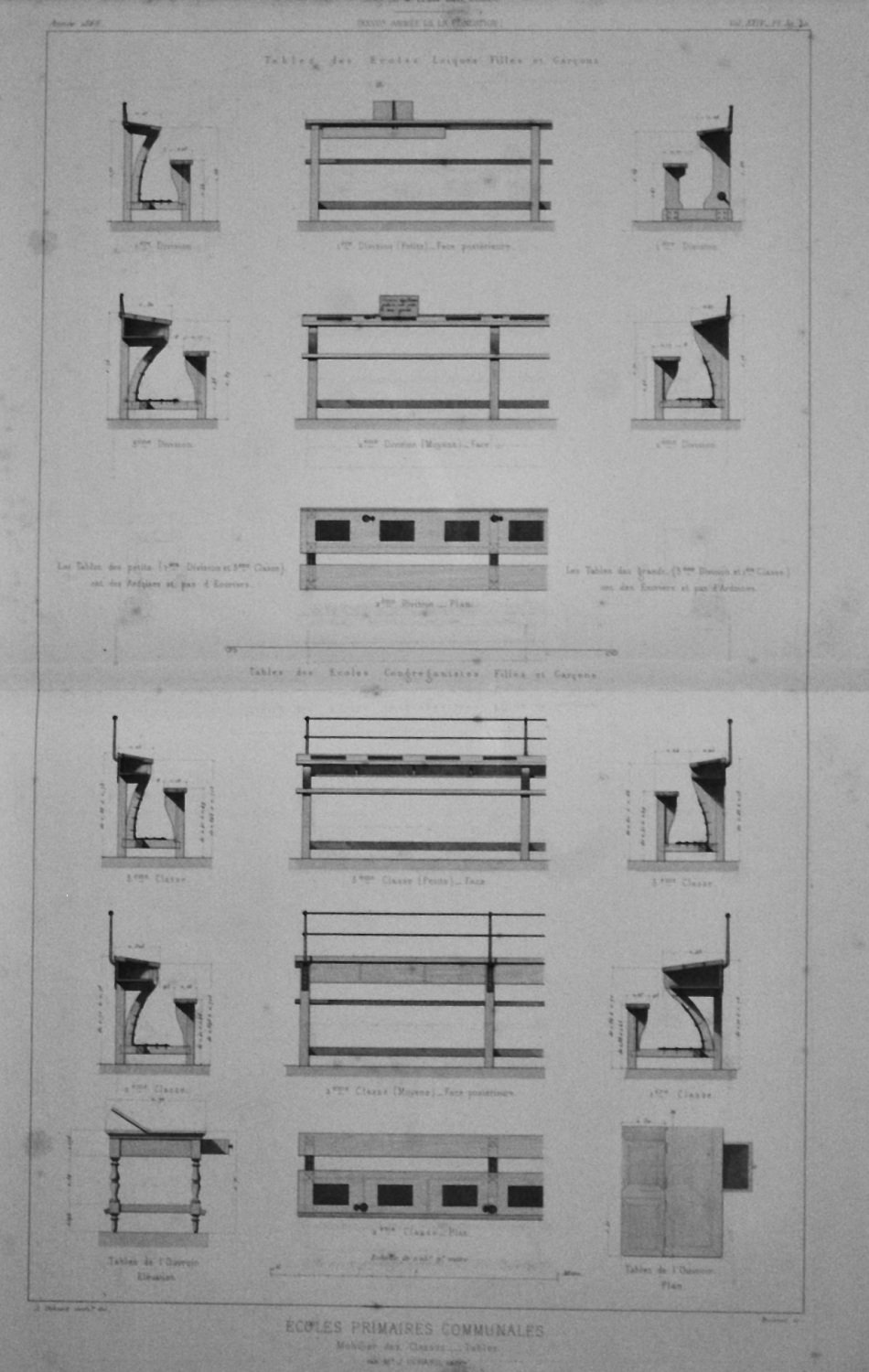 Ecoles Primaires Communales.  Mobilier des Classes ___ Tables.  1866.