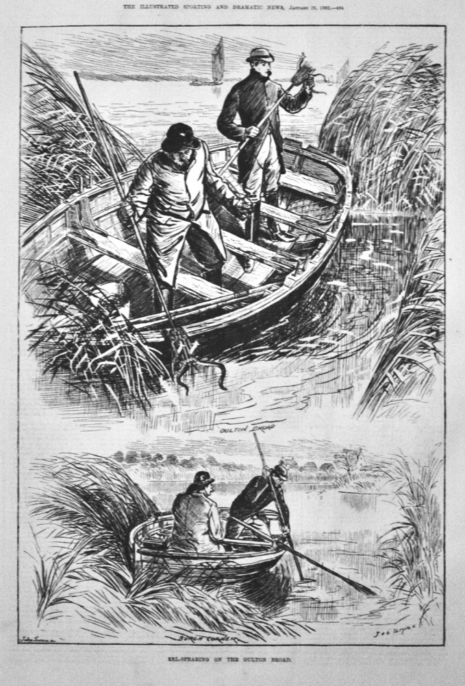 Eel-Spearing on the Oulton Broad.  1882.