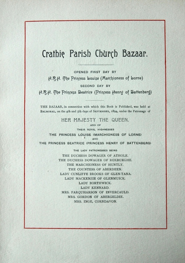 Crathie Parish Church Bazaar. 1894.