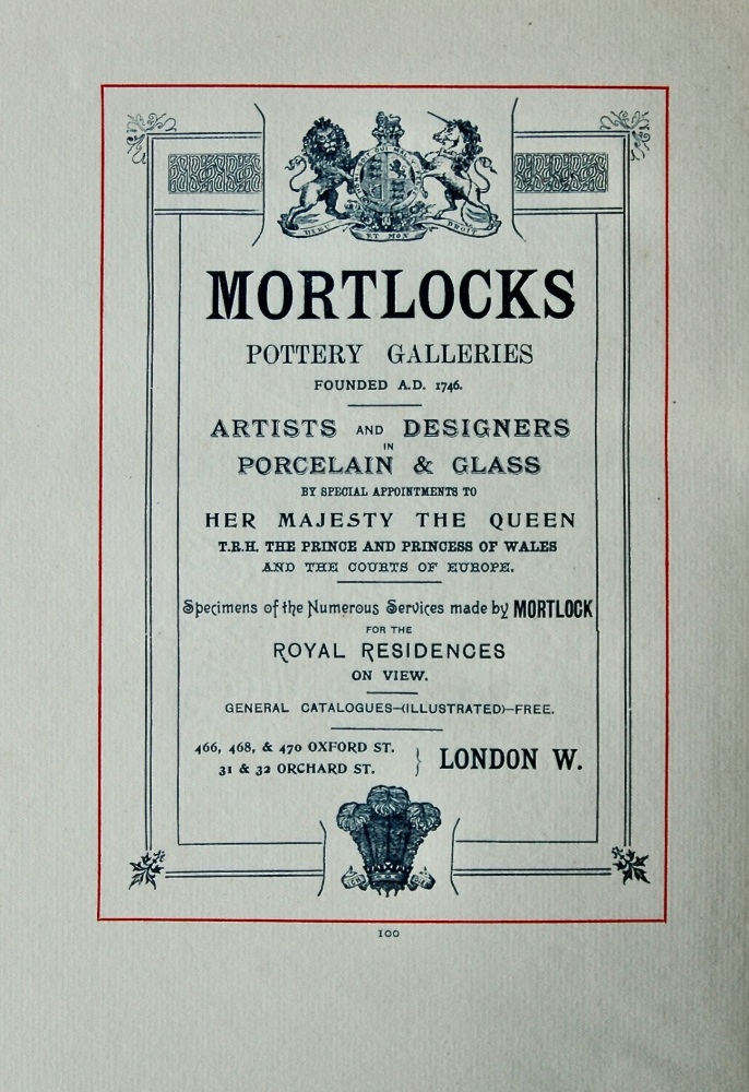 Mortlocks, Pottery Galleries Founded A.D. 1746. Artists and Designers in Porcelain & Glass. 1894.