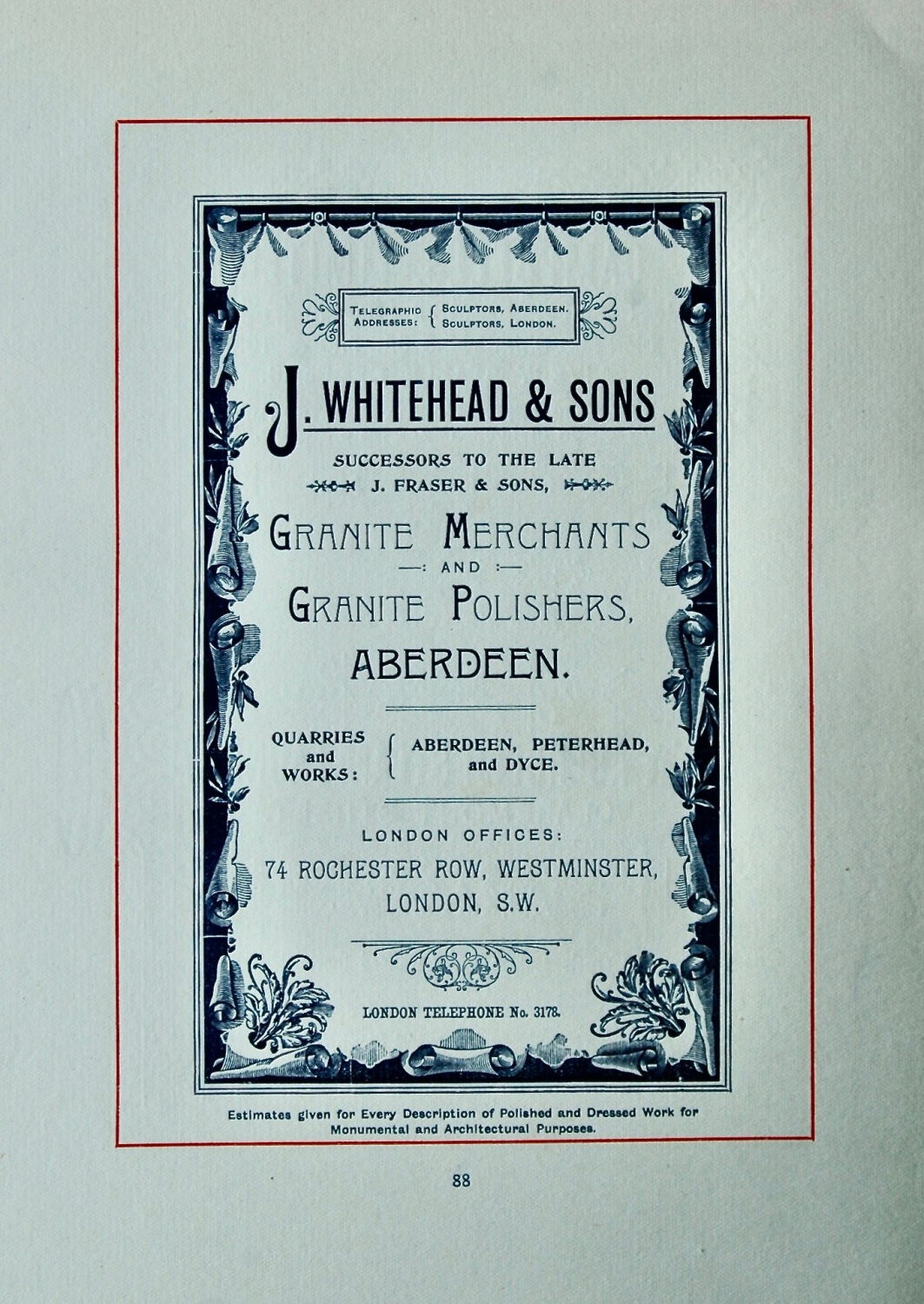 J. Whitehead & Sons.  Granite Merchants and Granite Polishers, Aberdeen.  1