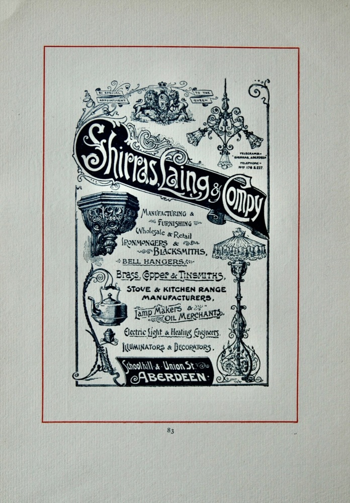 Shirras, Laing, & Co., Manufacturing & Furnishings, Wholesale & Retail Ironmongers & Blacksmiths.  1894.