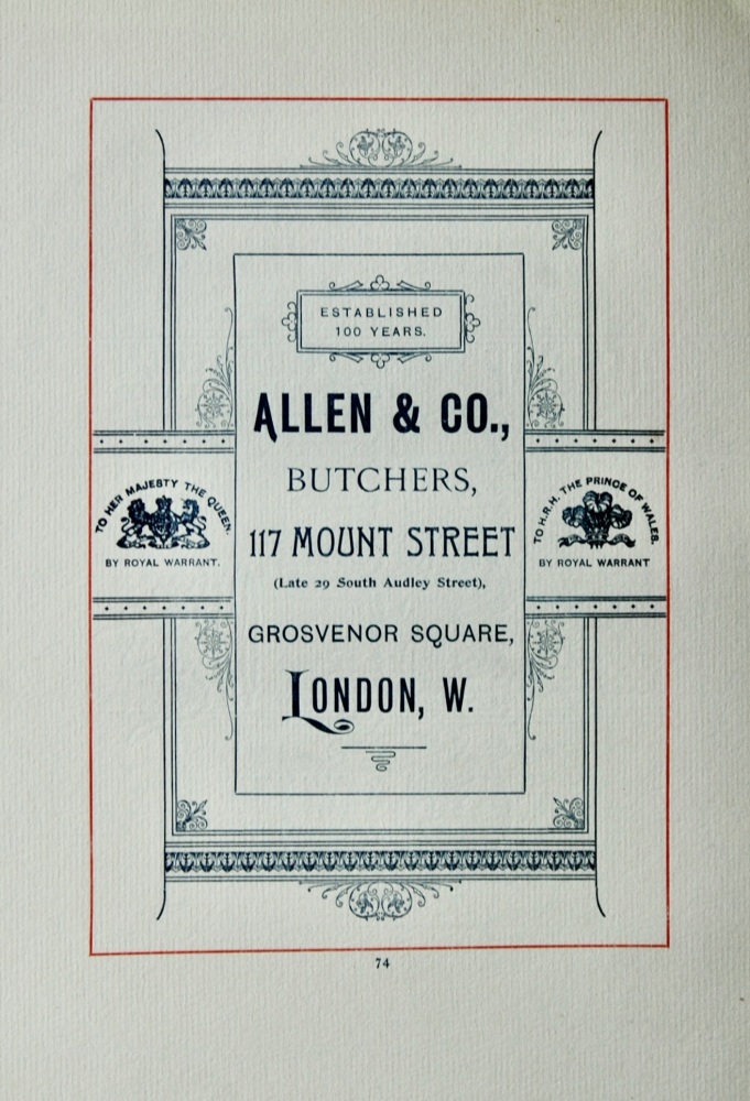Allen & Co., Butchers, 117 Mount Street, Grosvenor Square, London W.  1894.